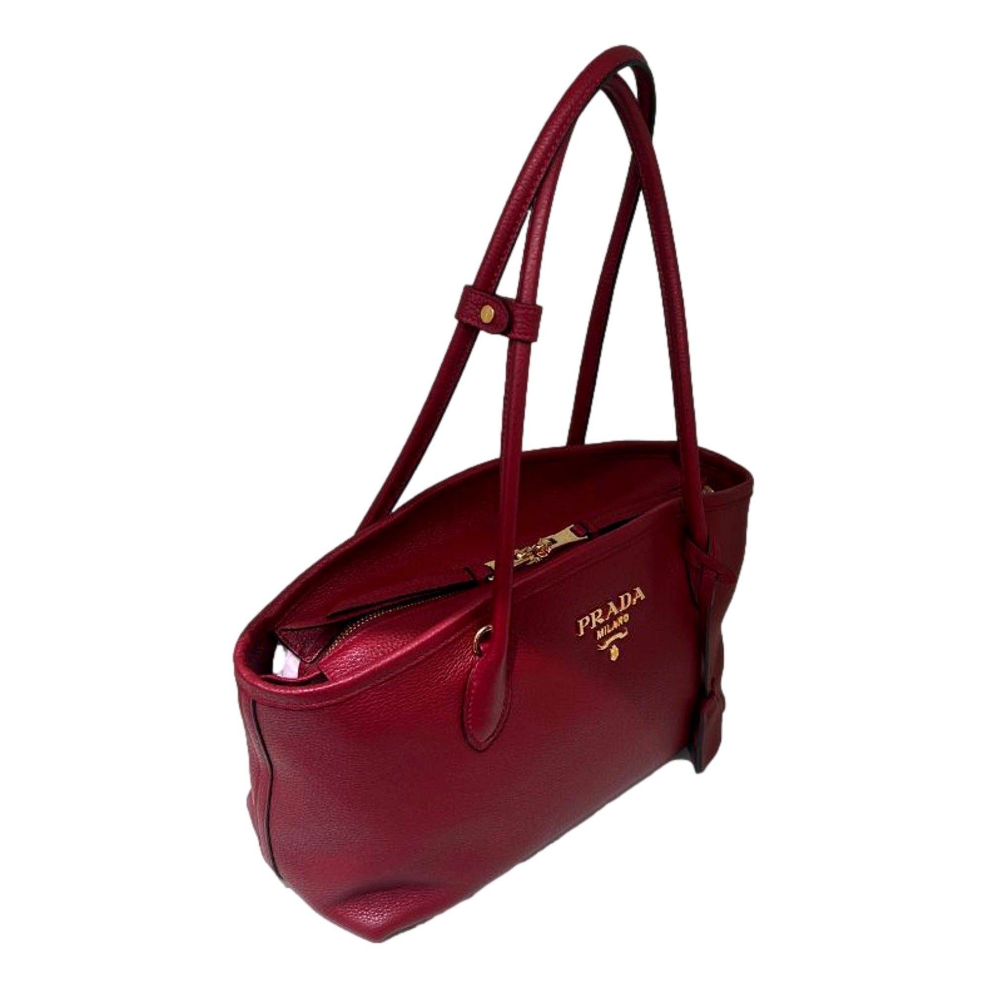 Rubino Red Top Handle Shoulder Bag - Luxury Prada Vitello Phenix -   Shop Bags LLC