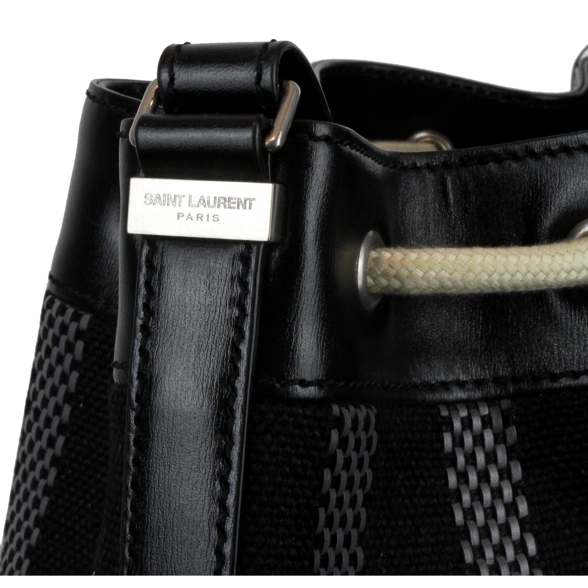 Saint Laurent Canvas Leather Trim Bucket Bag - Elegance & Versatility -   Shop Bags LLC 