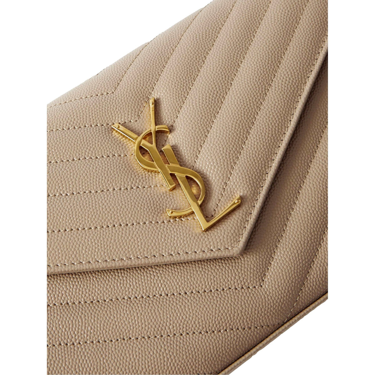 Saint Laurent Cassandre Matelass Chain Wallet: Luxury Beige