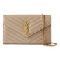 Saint Laurent Cassandre Matelass Chain Wallet in Beige Grain de Poudre Leather