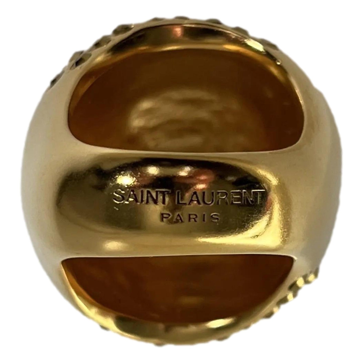 Saint Laurent Edge Egg Rhinestone Gold Dome Ring Size 6 YSL Statement Cocktail Jewelry -   Shop Bags LLC 