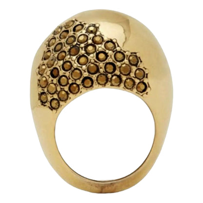 Saint Laurent Edge Egg Rhinestone Gold Dome Ring Size 6 YSL Statement Cocktail Jewelry -   Shop Bags LLC 