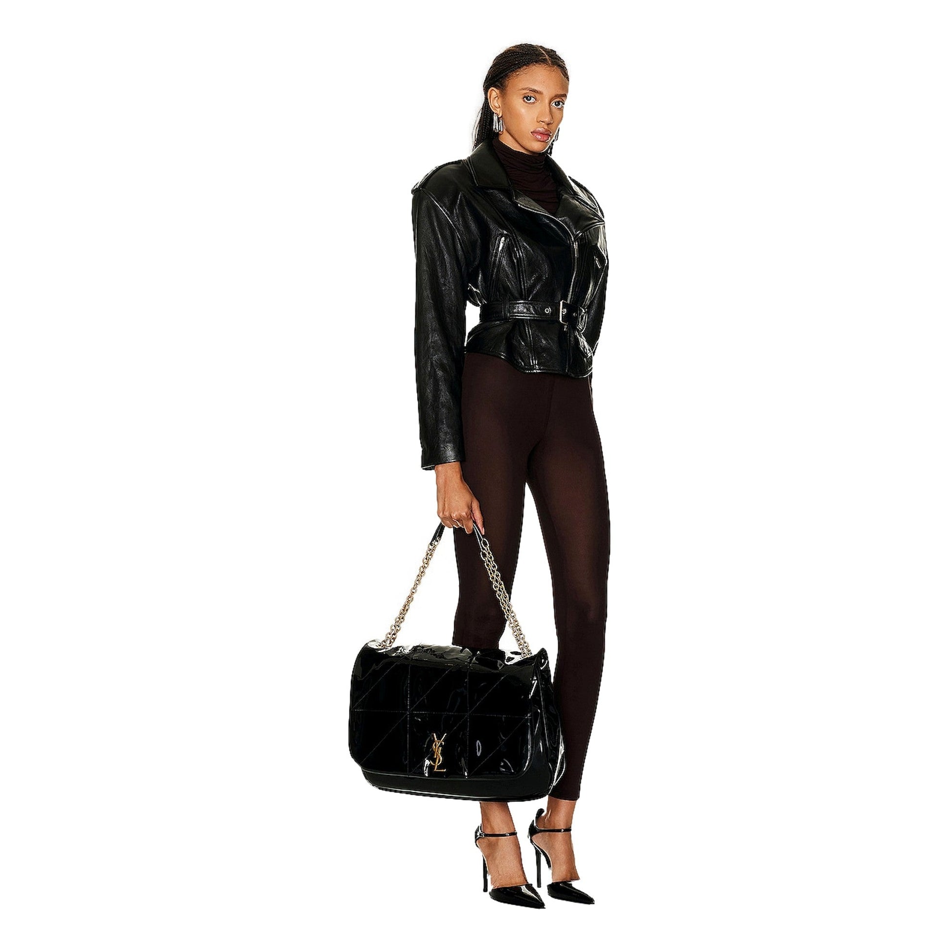 Saint Laurent Jamie YSL Black Patent Leather Chain Strap Large Shoulder Bag -   Shop Bags LLC