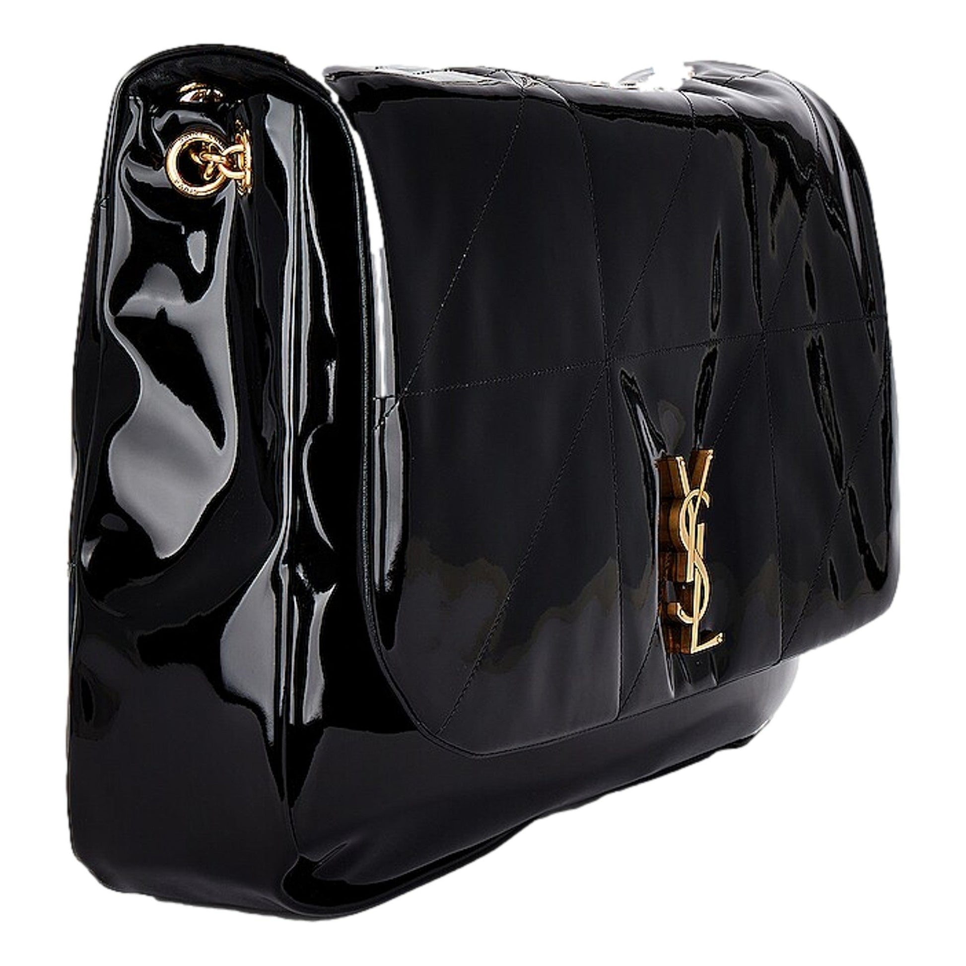 Saint Laurent Jamie YSL Black Patent Leather Chain Strap Large Shoulder Bag -   Shop Bags LLC