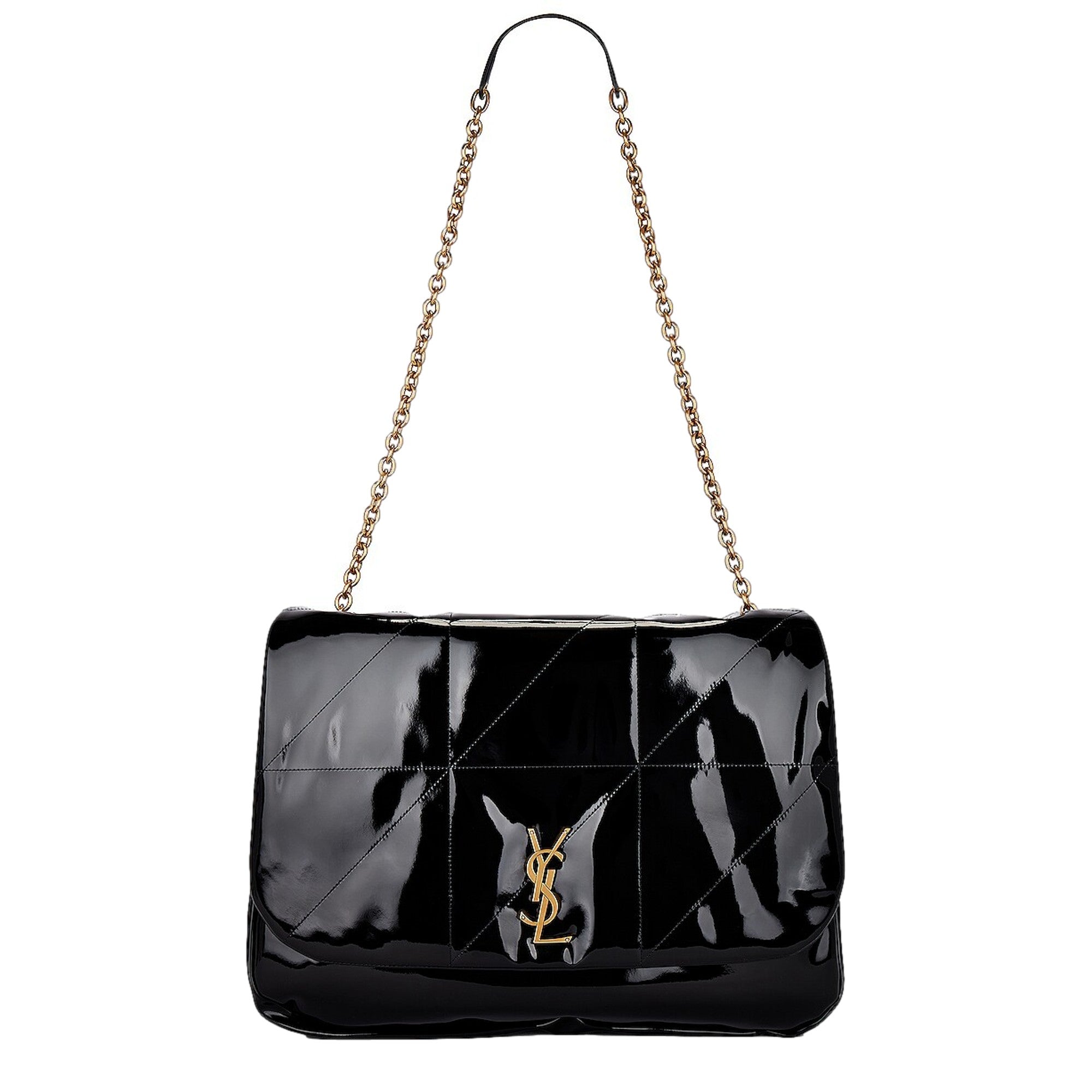 Saint Laurent Jamie YSL Black Patent Leather Chain Strap Large Shoulder Bag -   Shop Bags LLC