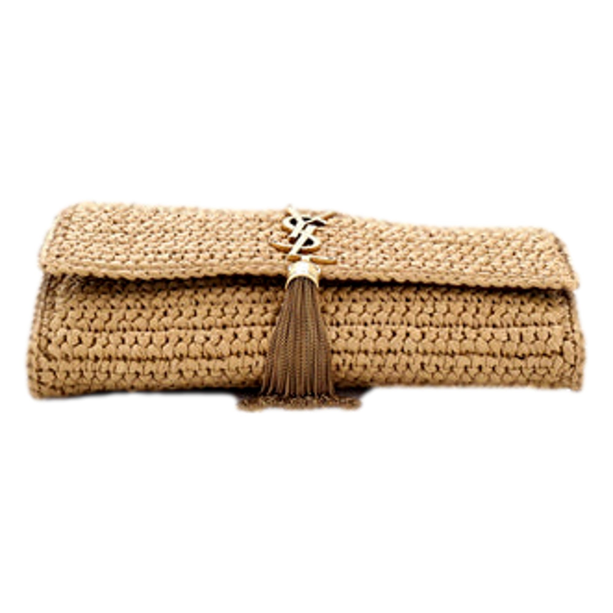 Saint Laurent Kate 99 YSL Beige Raffia Woven Crossbody with Tassel -   Shop Bags LLC