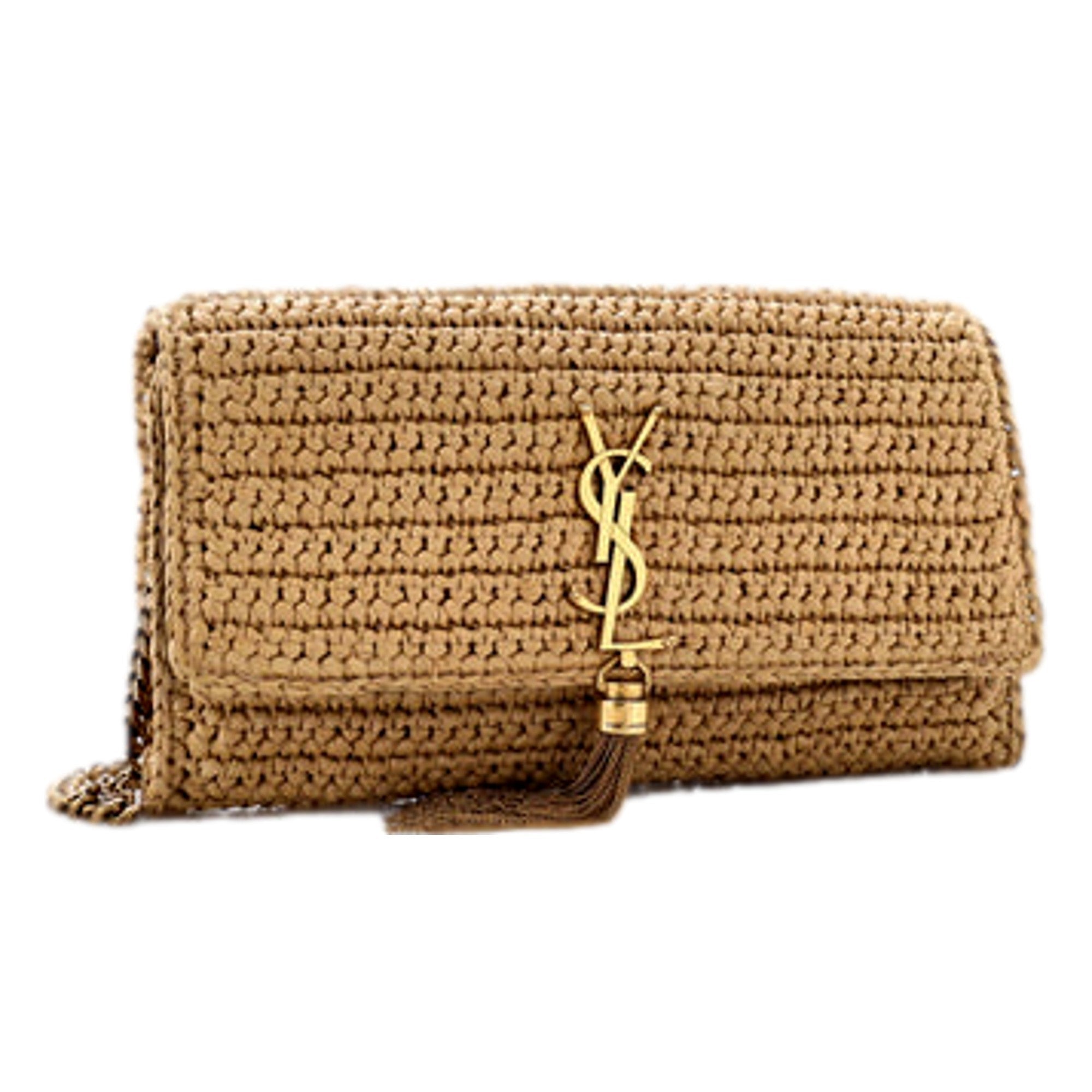 Saint Laurent Kate 99 YSL Beige Raffia Woven Crossbody with Tassel -   Shop Bags LLC