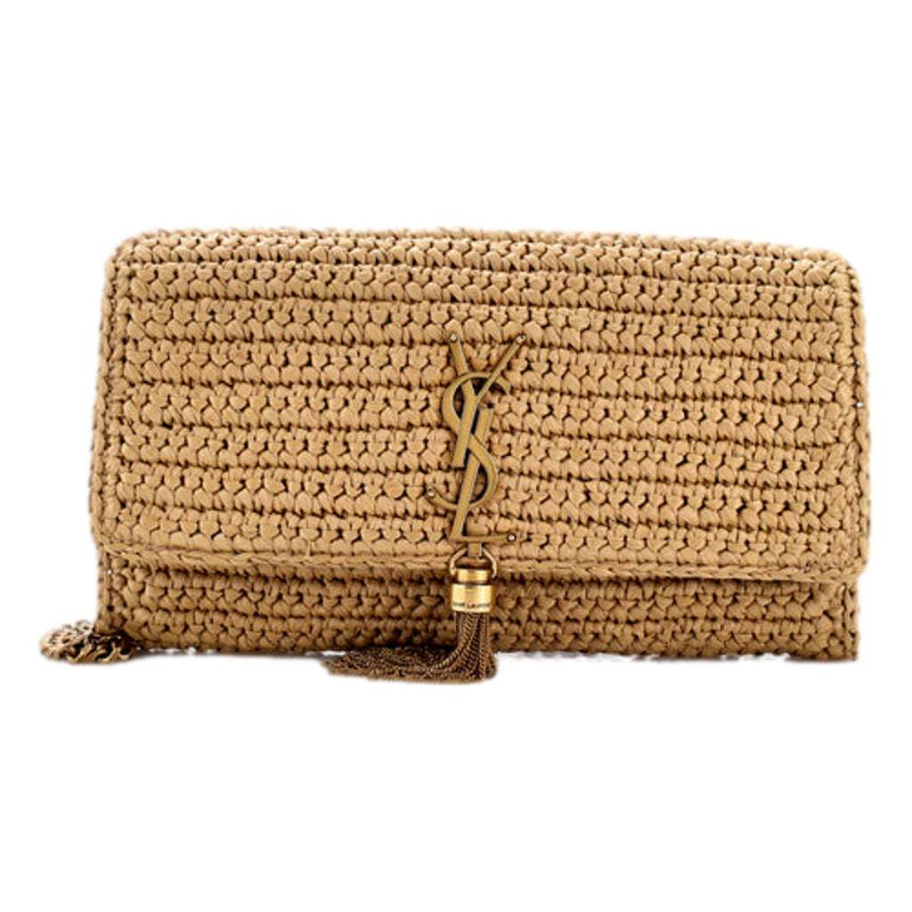 Saint Laurent Kate 99 YSL Beige Raffia Woven Crossbody with Tassel -   Shop Bags LLC
