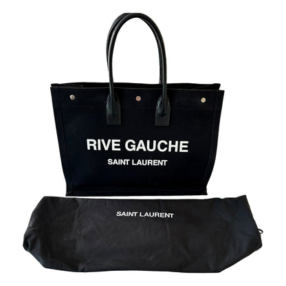 Saint Laurent Rive Gauche Black Canvas Leather Trim Tote Bag -   Shop Bags LLC 