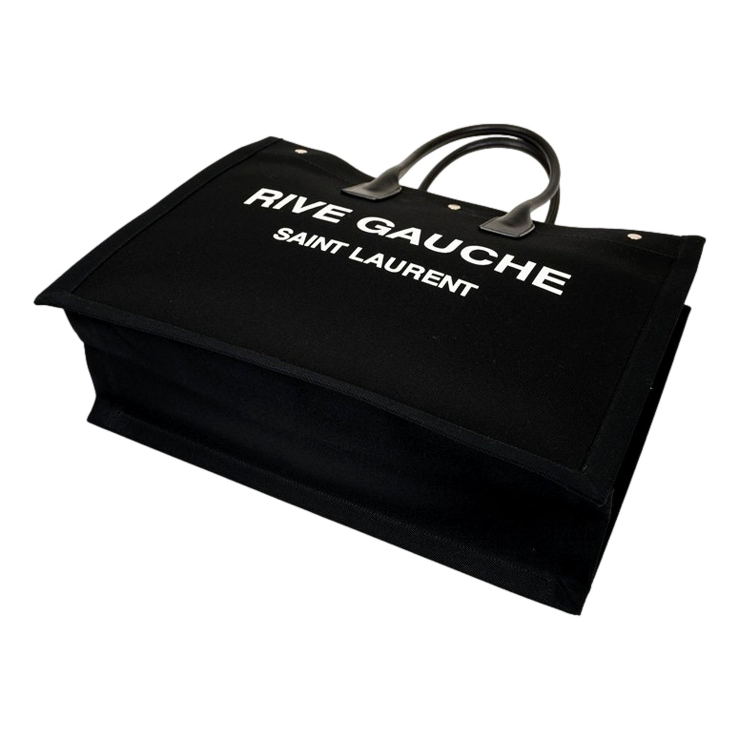 Saint Laurent Rive Gauche Black Canvas Leather Trim Tote Bag -   Shop Bags LLC 