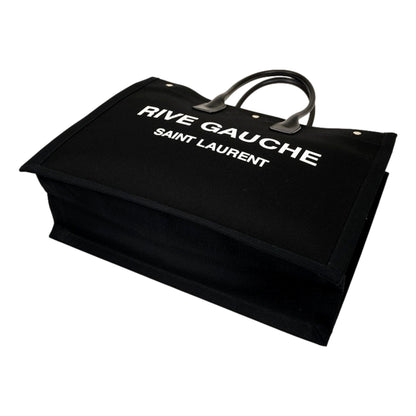 Saint Laurent Rive Gauche Black Canvas Leather Trim Tote Bag -   Shop Bags LLC 