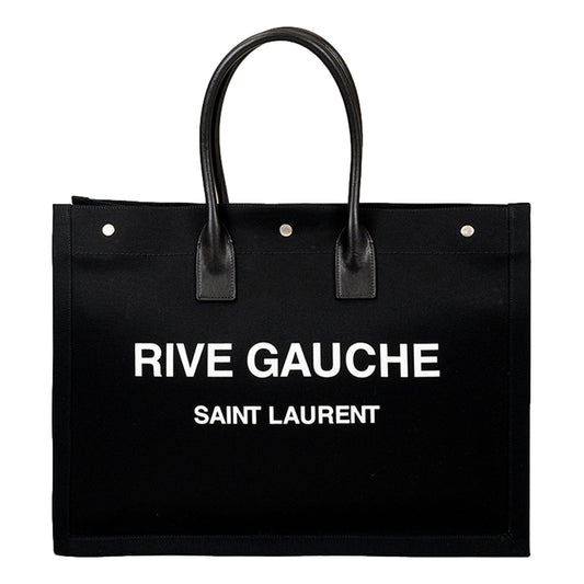 Saint Laurent Rive Gauche Black Canvas Leather Trim Tote Bag Tote bag