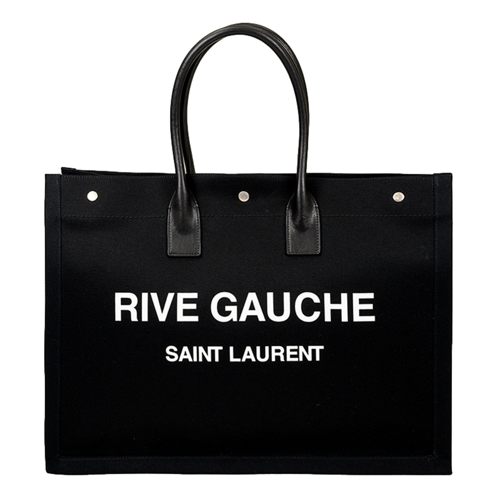 Saint Laurent Rive Gauche Black Canvas Leather Trim Tote Bag Tote bag -   Shop Bags LLC 