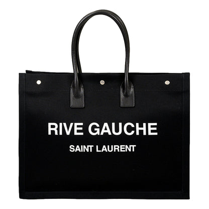 Saint Laurent Rive Gauche Black Canvas Leather Trim Tote Bag Tote bag -   Shop Bags LLC 