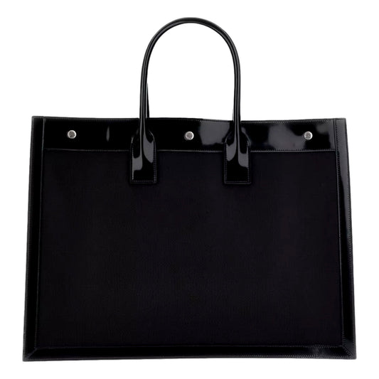 Saint Laurent Rive Gauche Black Nylon Leather Large Tote Bag YSL -   Shop Bags LLC 