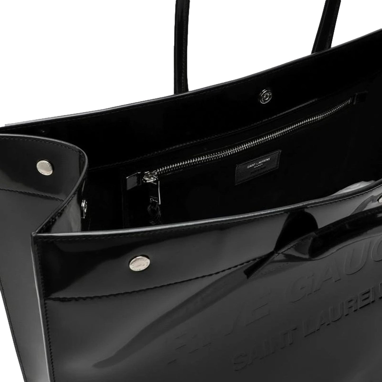 Saint Laurent Rive Gauche Black Tote - Luxurious Patent Leather Bag -   Shop Bags LLC 