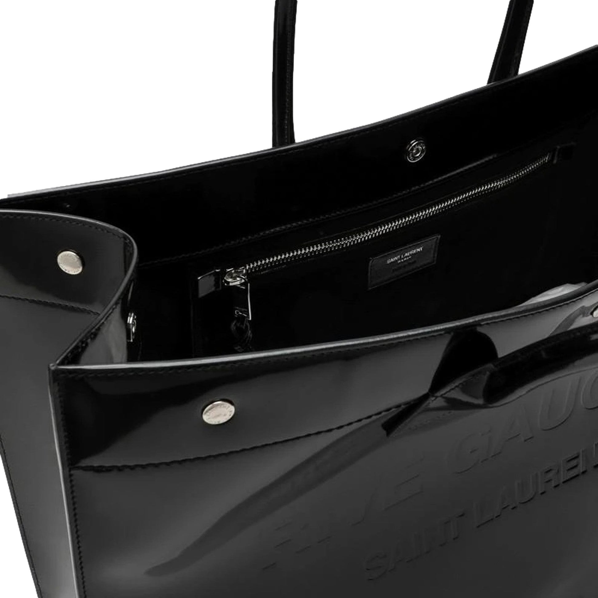 Saint Laurent Rive Gauche Black Tote - Luxurious Patent Leather Bag -   Shop Bags LLC 