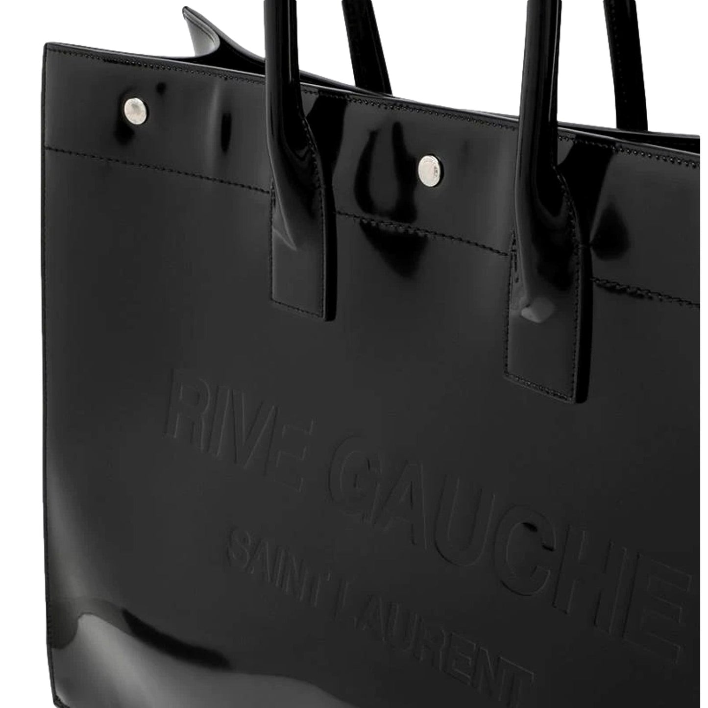 Saint Laurent Rive Gauche Black Tote - Luxurious Patent Leather Bag -   Shop Bags LLC 