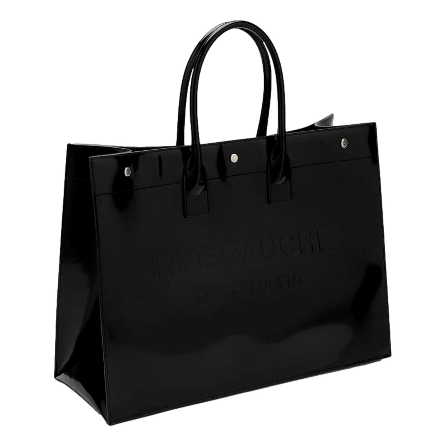Saint Laurent Rive Gauche Black Tote - Luxurious Patent Leather Bag -   Shop Bags LLC 