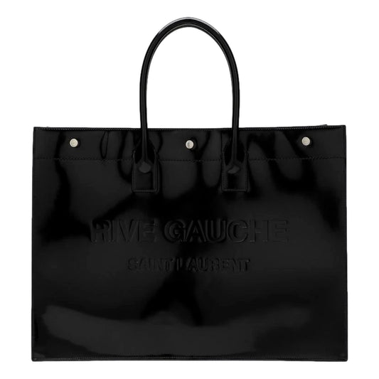 Saint Laurent Rive Gauche Black Tote - Luxurious Patent Leather Bag -   Shop Bags LLC 