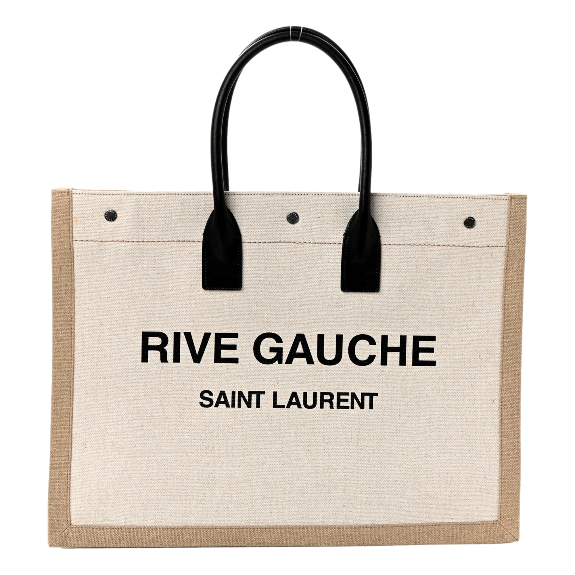 Saint Laurent Rive Gauche Canvas Leather Top Handles Large Tote Bag Beige -   Shop Bags LLC 