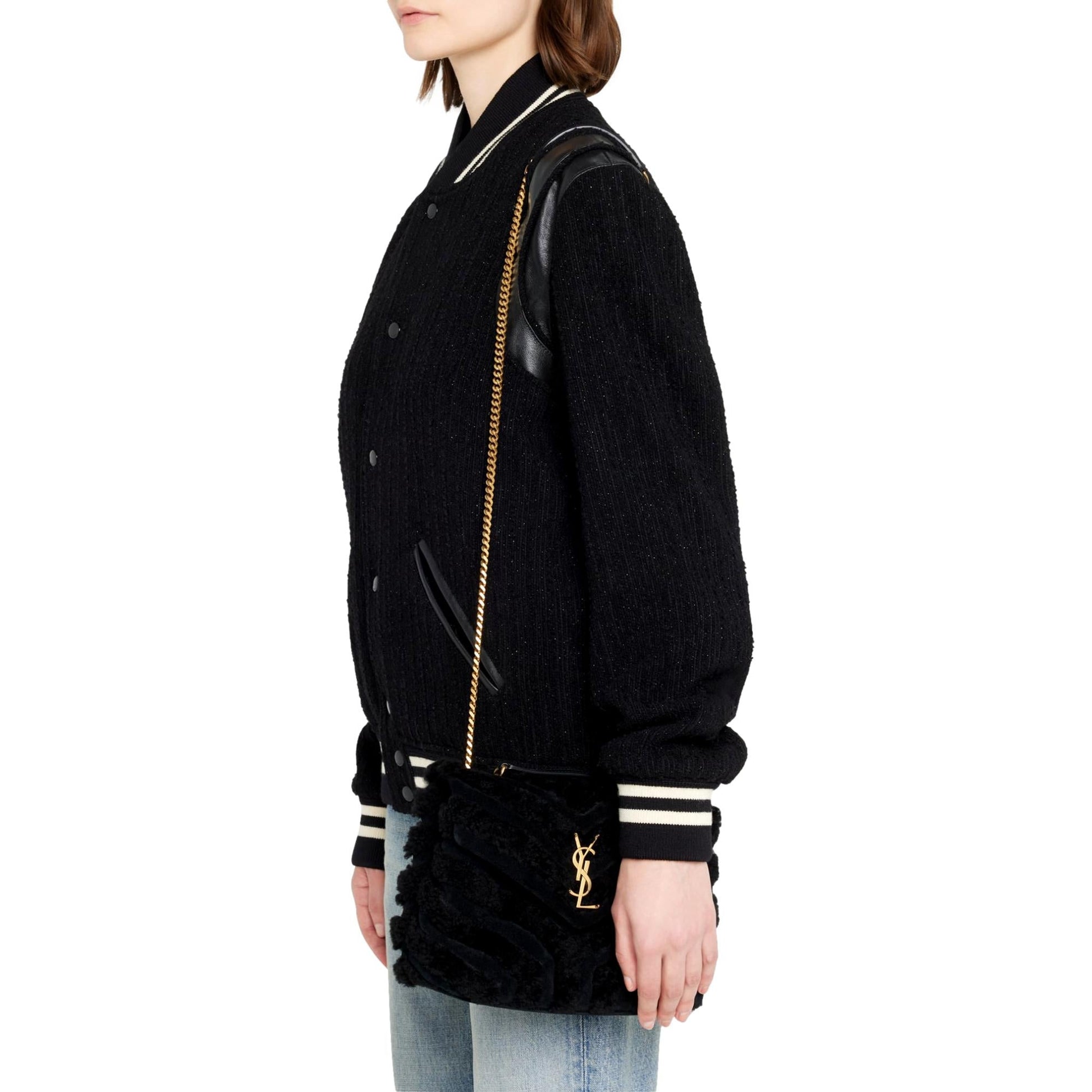 Saint Laurent Shoulder Bag - Loulou Black Shearling, Elegant Black Bag -   Shop Bags LLC 