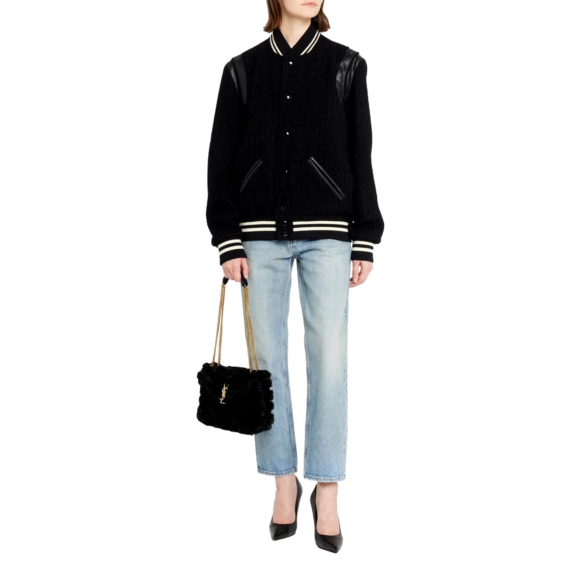 Saint Laurent Shoulder Bag - Loulou Black Shearling, Elegant Black Bag -   Shop Bags LLC 