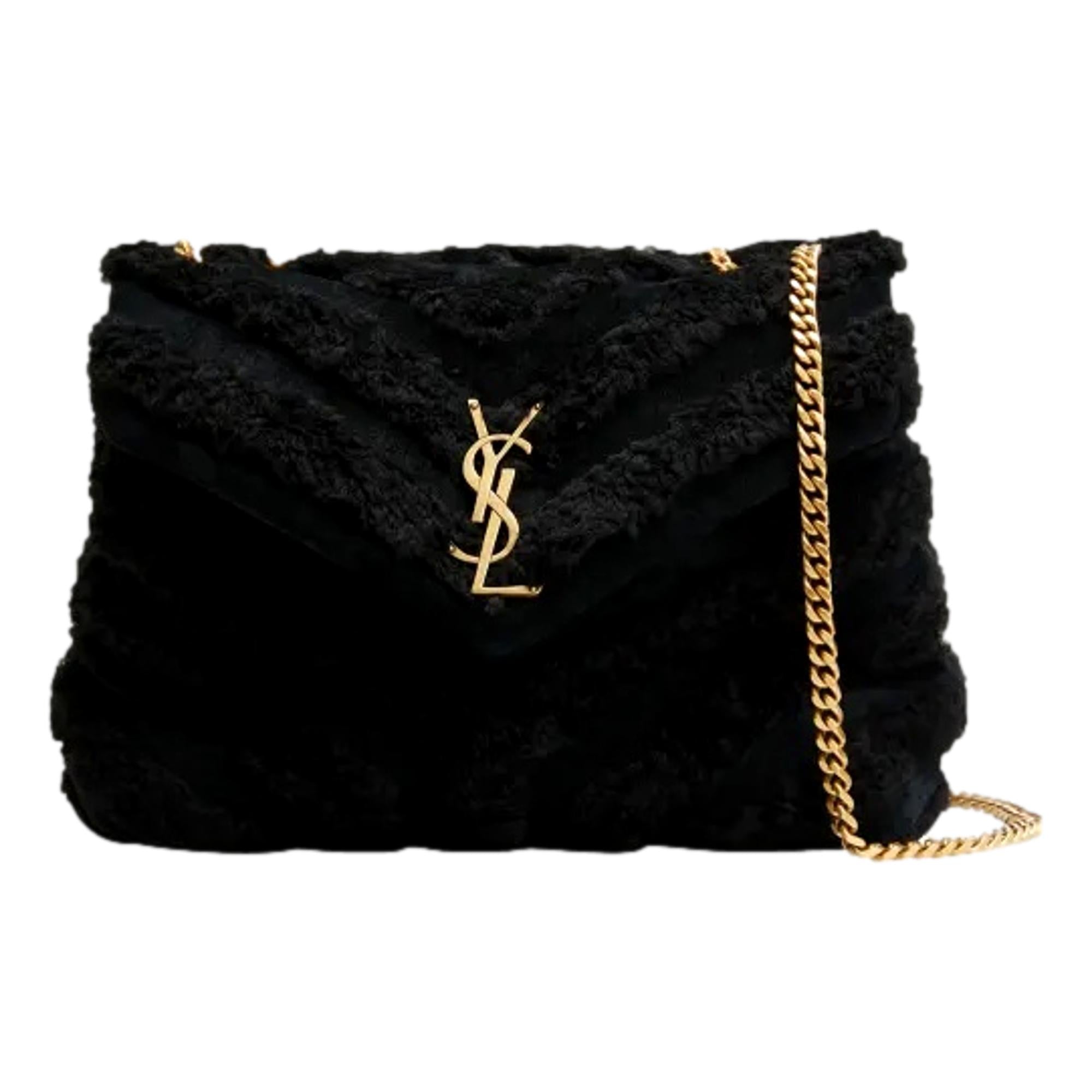 Saint Laurent Shoulder Bag - Loulou Black Shearling, Elegant Black Bag -   Shop Bags LLC 