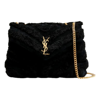 Saint Laurent Shoulder Bag - Loulou Black Shearling, Elegant Black Bag -   Shop Bags LLC 