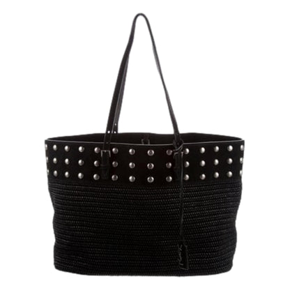 Saint Laurent Studded Raffia Tote - Chic Black Leather Bag for All -   Shop Bags LLC 