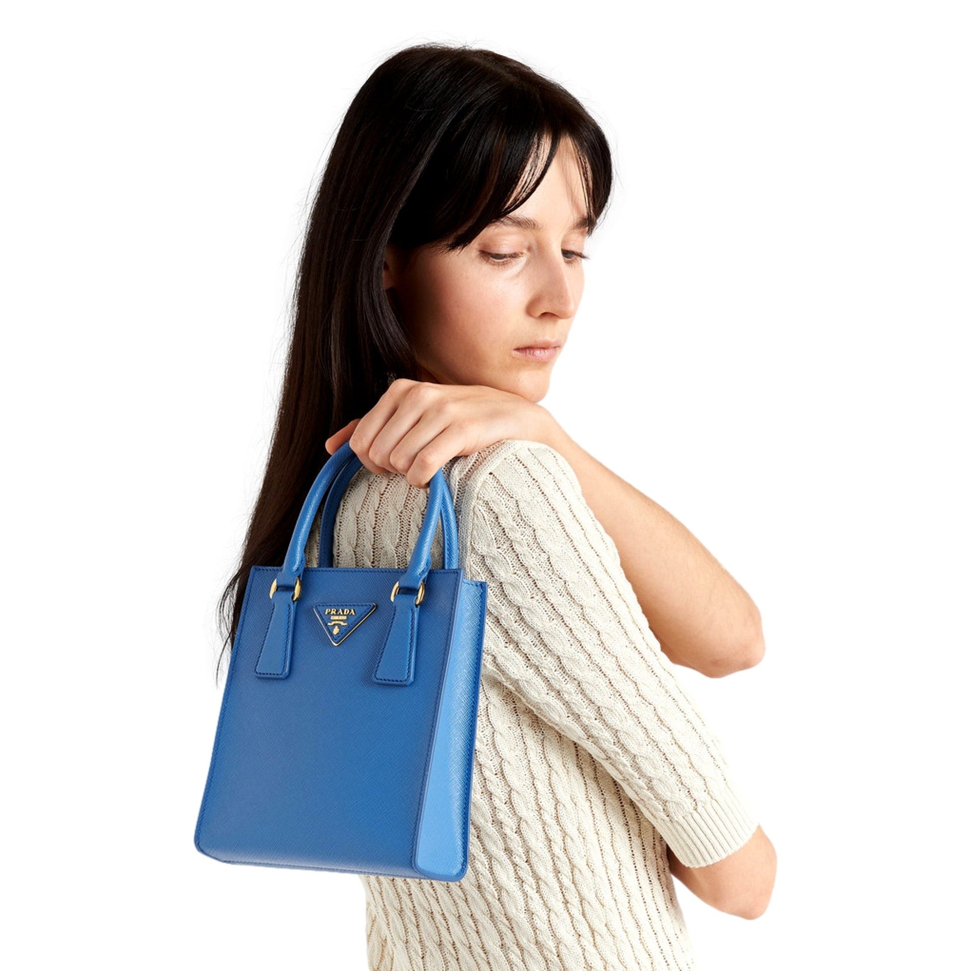 Shop Prada Saffiano Leather Mini Shopper Bag - Top Handle Crossbody -   Shop Bags LLC 