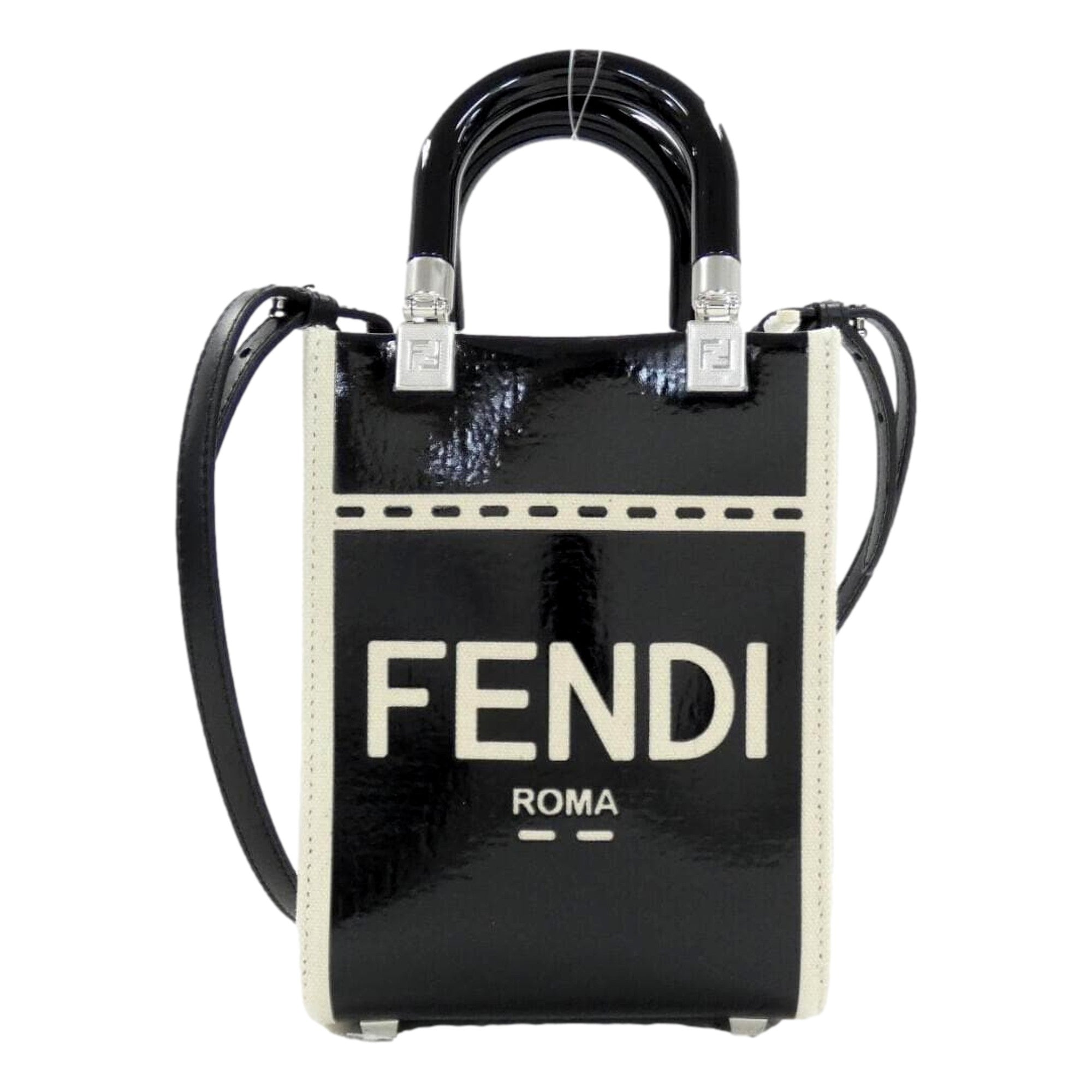 FENDI FF Mini Tote Bag | Crossbody Black Bag | Leather & Canvas