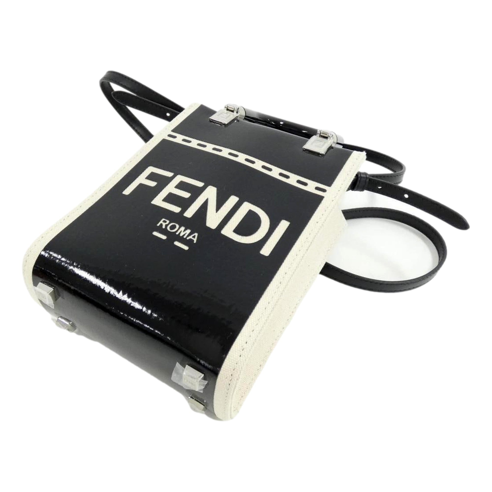 FENDI FF Mini Tote Bag | Crossbody Black Bag | Leather & Canvas