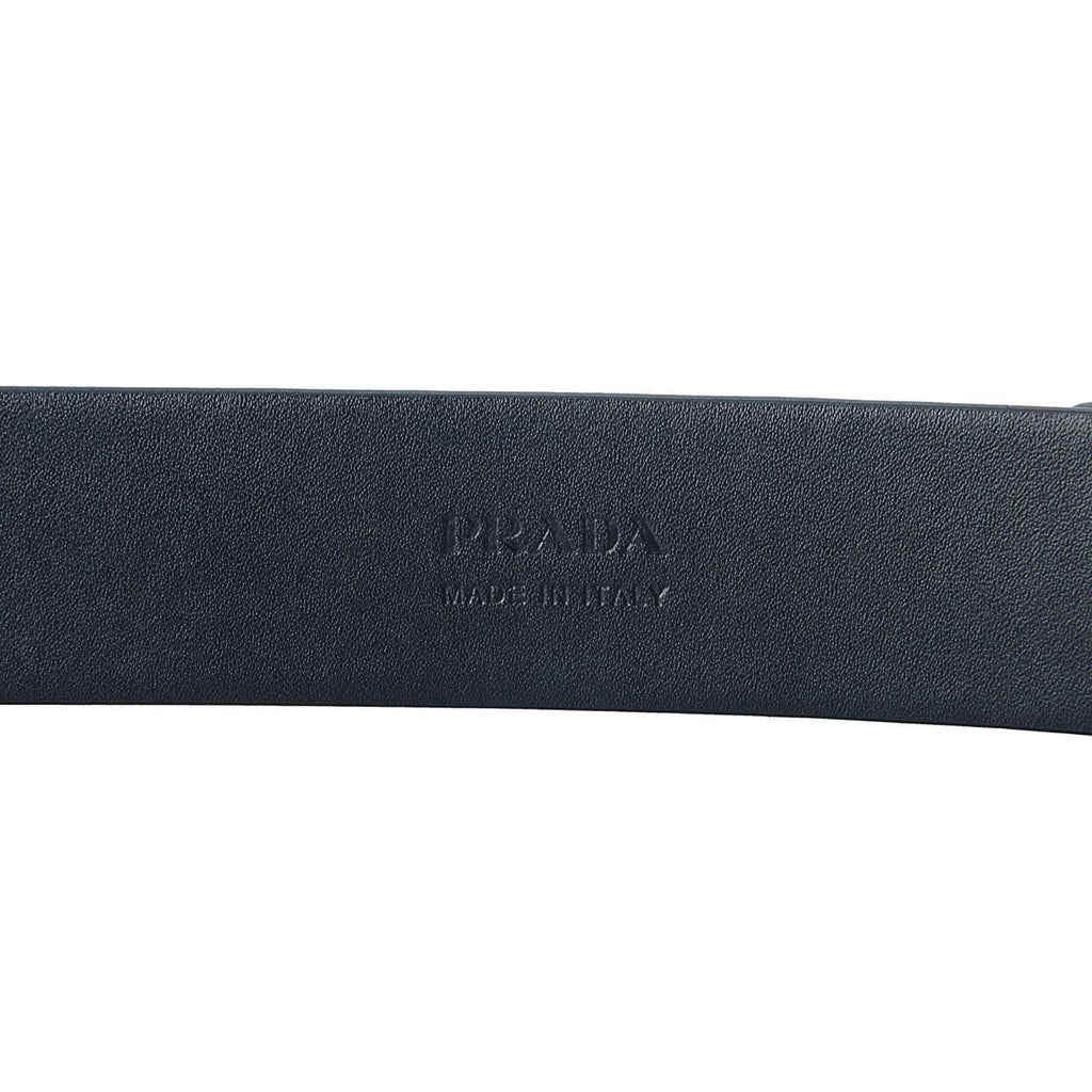 Prada Navy Saffiano Leather Belt - Elegant Matte Silver Buckle