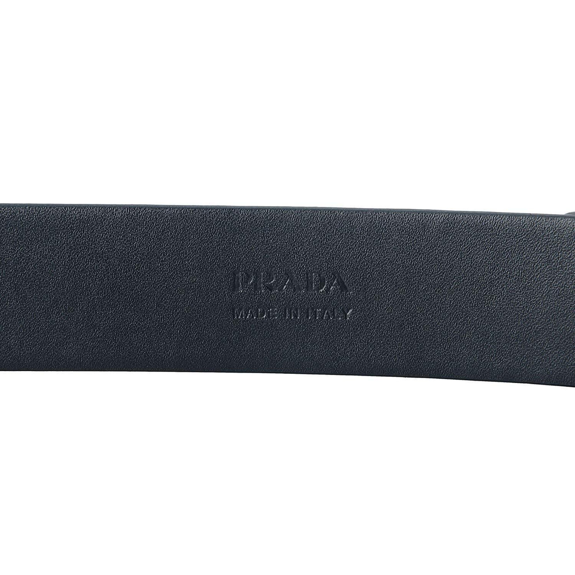 Prada Navy Saffiano Leather Belt - Elegant Matte Silver Buckle