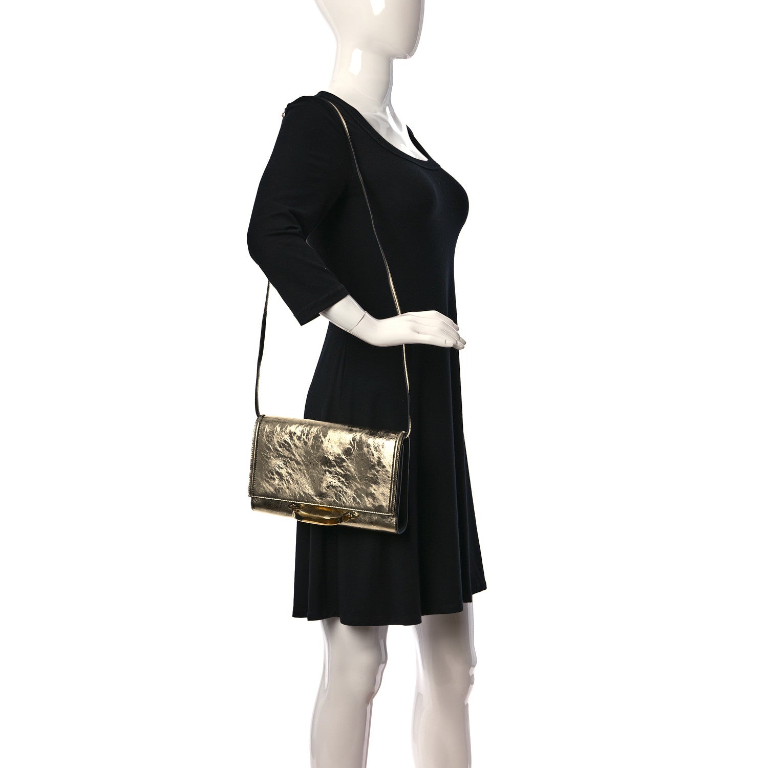 Small Story Gold Leather Bag - Elegant Alex McQueen Shoulder Accessory -   Shop Bags LLC 