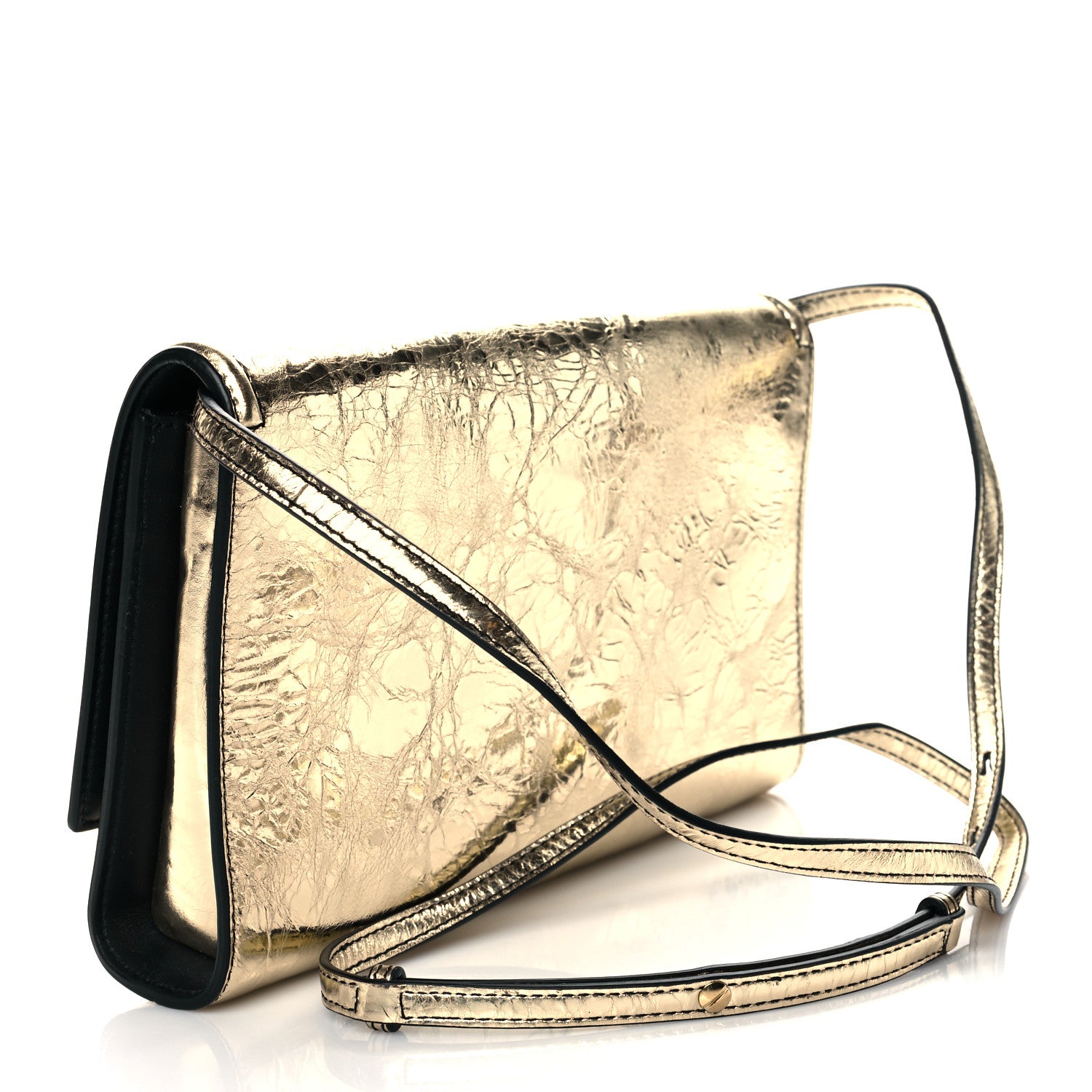 Small Story Gold Leather Bag - Elegant Alex McQueen Shoulder Accessory -   Shop Bags LLC 
