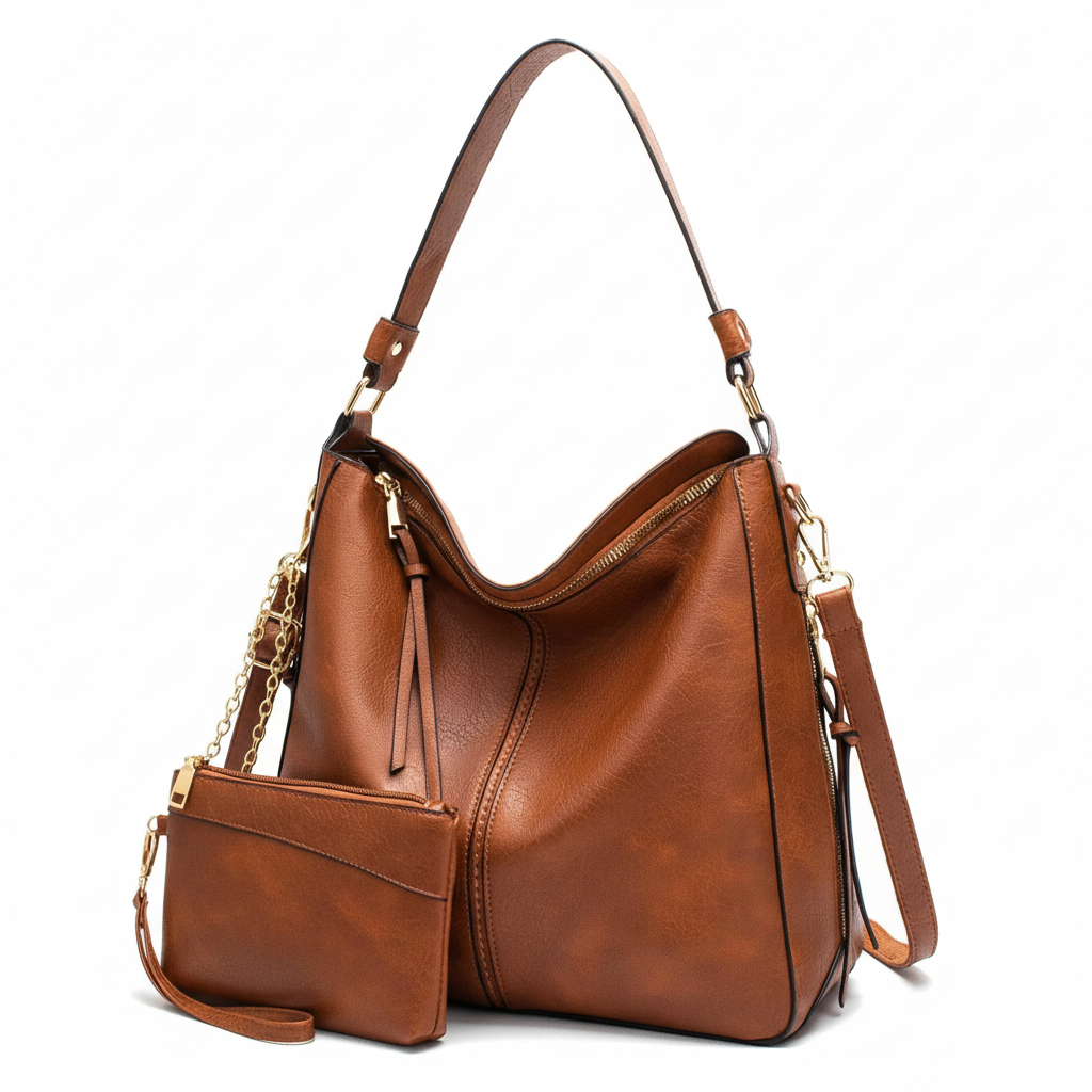 Stylish Brown Leather Tote Bag - Chic & Elegant Handbag Pouch -   Shop Bags LLC