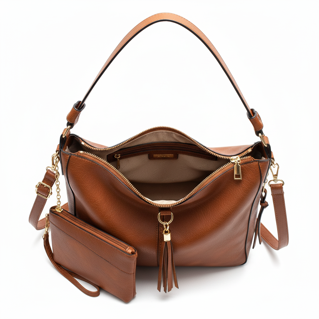 Stylish Brown Leather Tote Bag - Chic & Elegant Handbag Pouch -   Shop Bags LLC