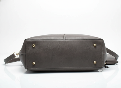Stylish Gray Leather Tote Bag with Chic Pouch - Elevate Your Look -   Shop Bags LLC