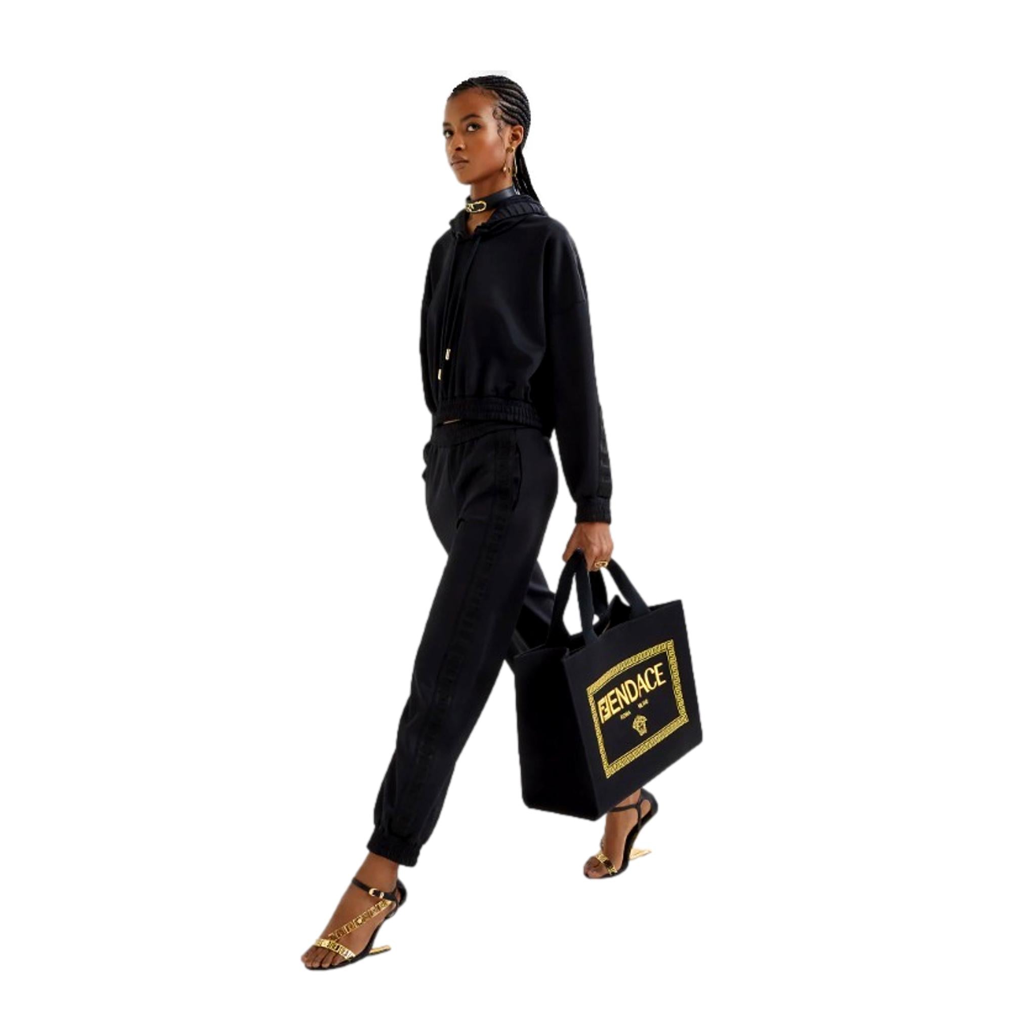 Stylish Large Shopping Tote: Fendi x Versace Fendace Black Canvas -   Shop Bags LLC 
