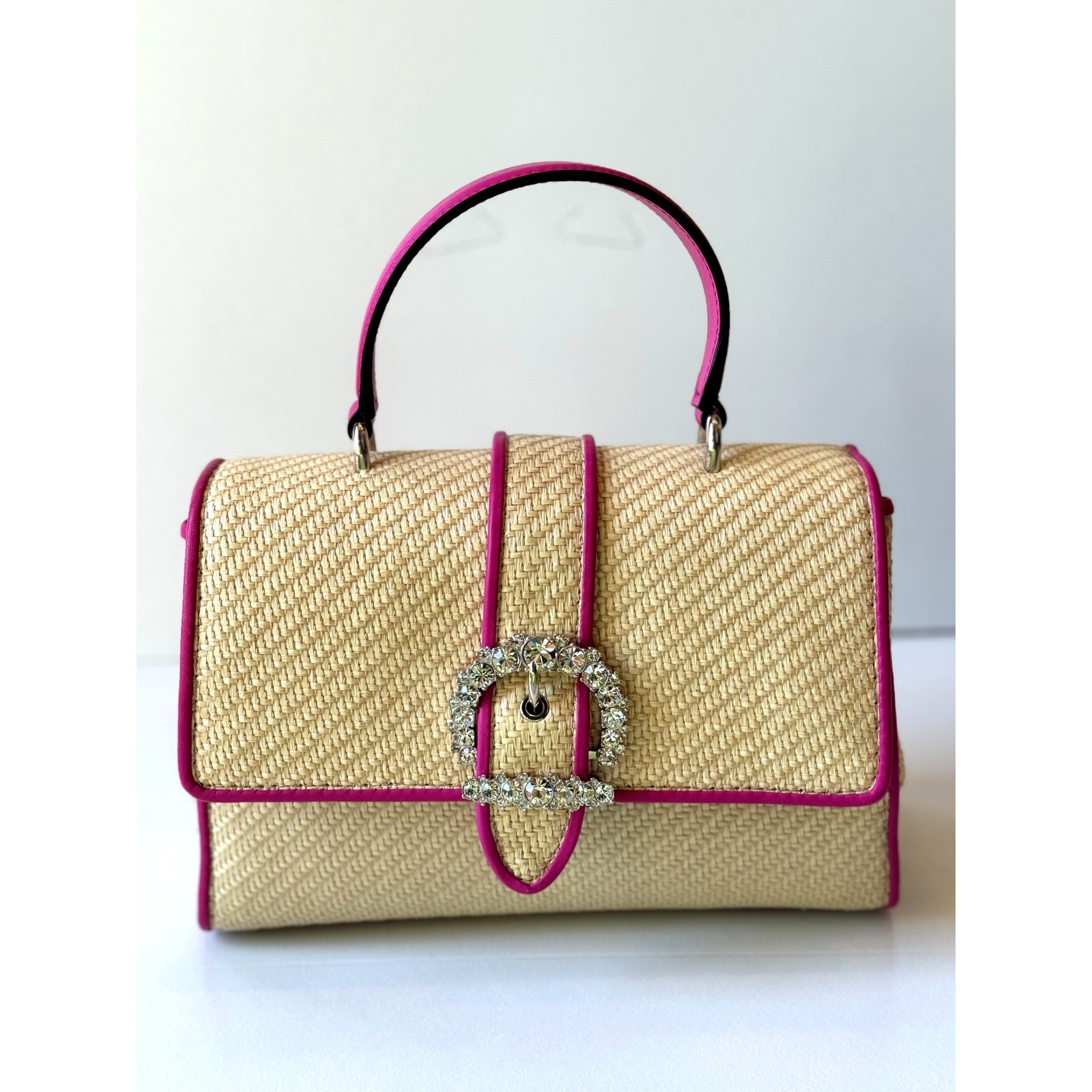 Top Handle Bag: Medium Pink Handbag with Crystal Embellishments -   Shop Bags LLC 