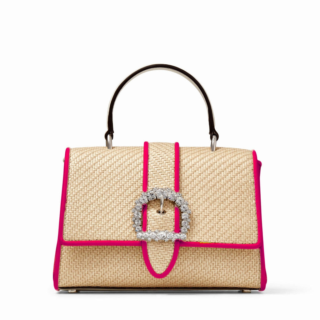 Top Handle Bag: Medium Pink Handbag with Crystal Embellishments -   Shop Bags LLC 