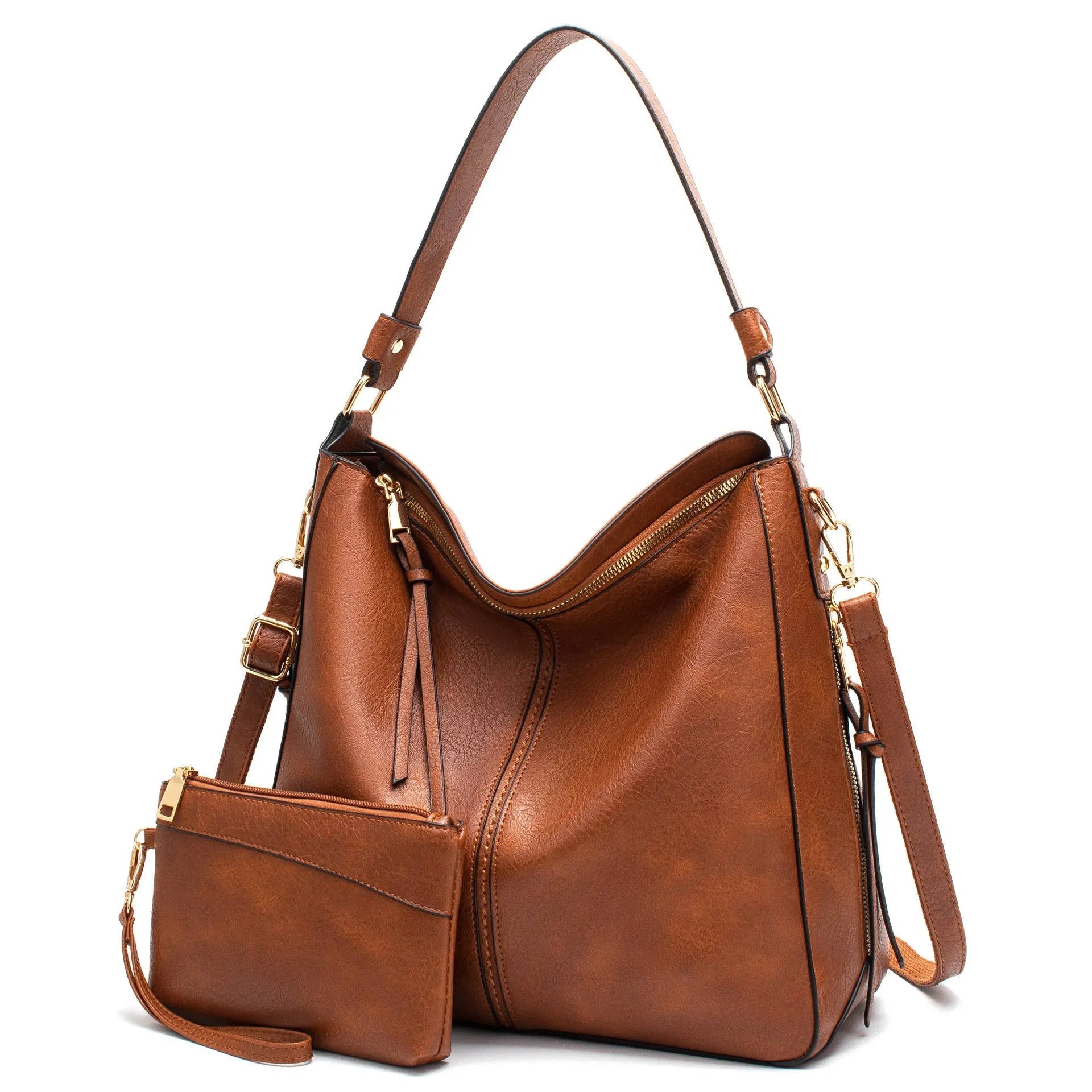 Tote Bag, Handbag, Stylish Bag - Elegant Brown Leather Pouch -  