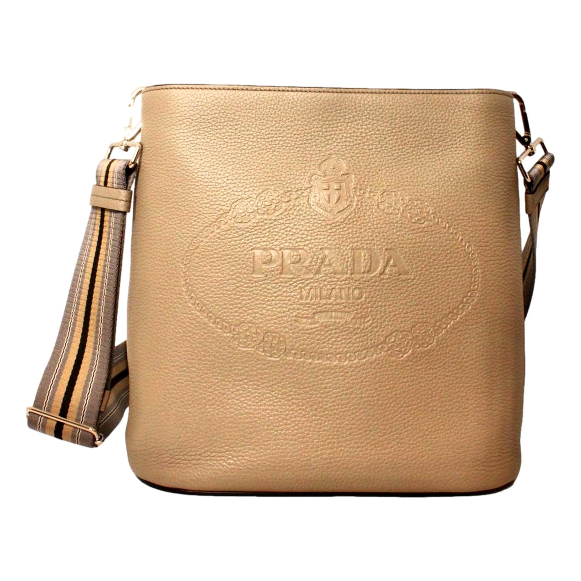 Prada Bucket Bag: Stylish Vitello Phenix Leather with Stripe Strap