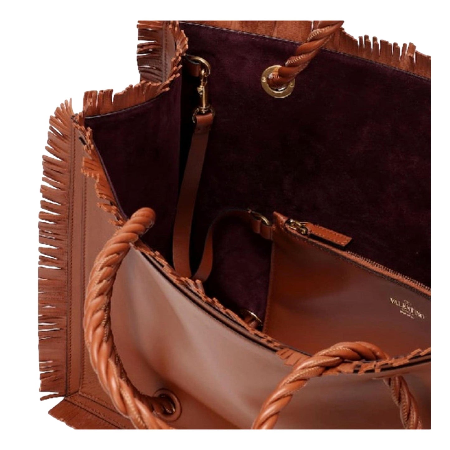 Valentino Garavani Fringe Brown Leather Tote - Elegant & Spacious -   Shop Bags LLC 