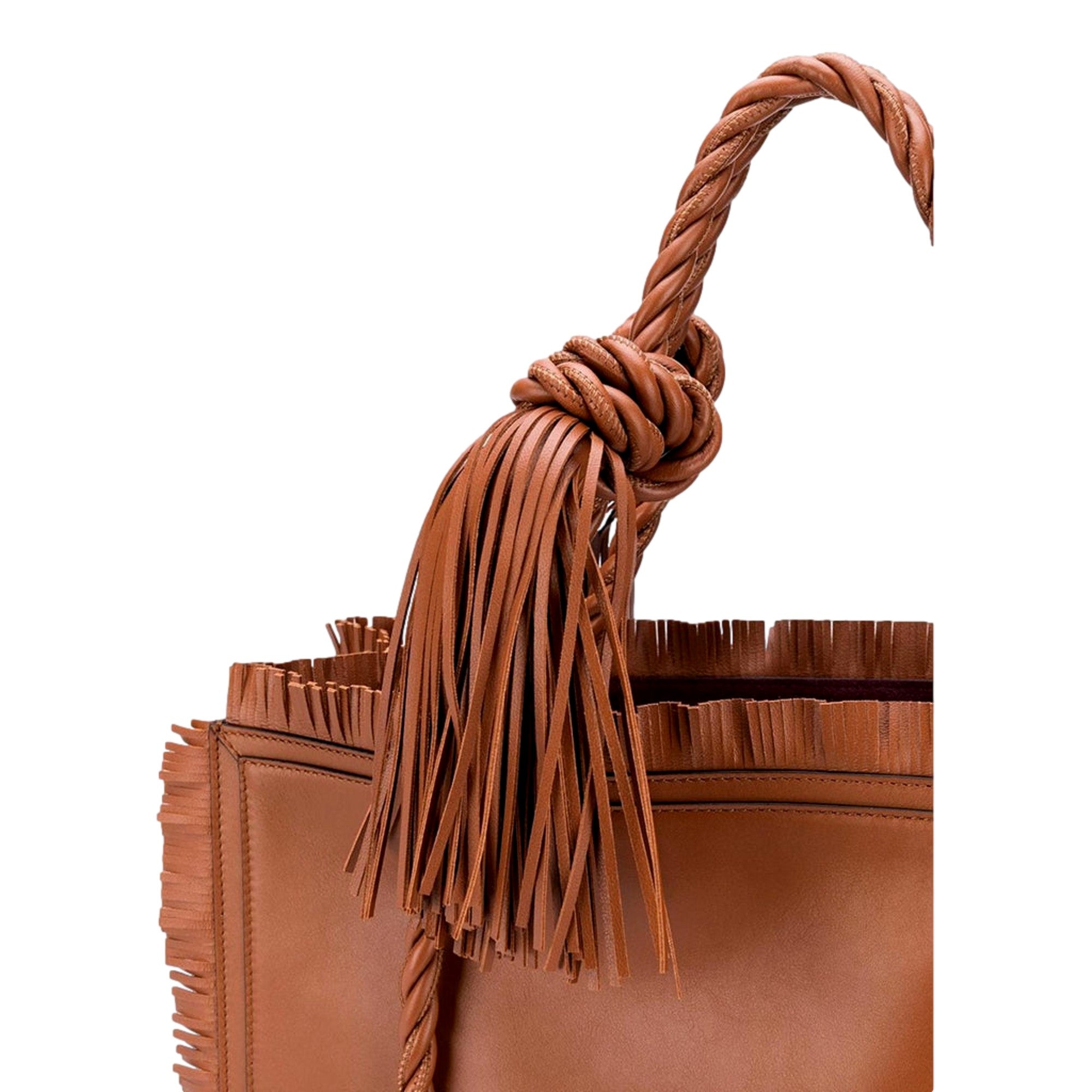 Valentino Garavani Fringe Brown Leather Tote - Elegant & Spacious -   Shop Bags LLC 