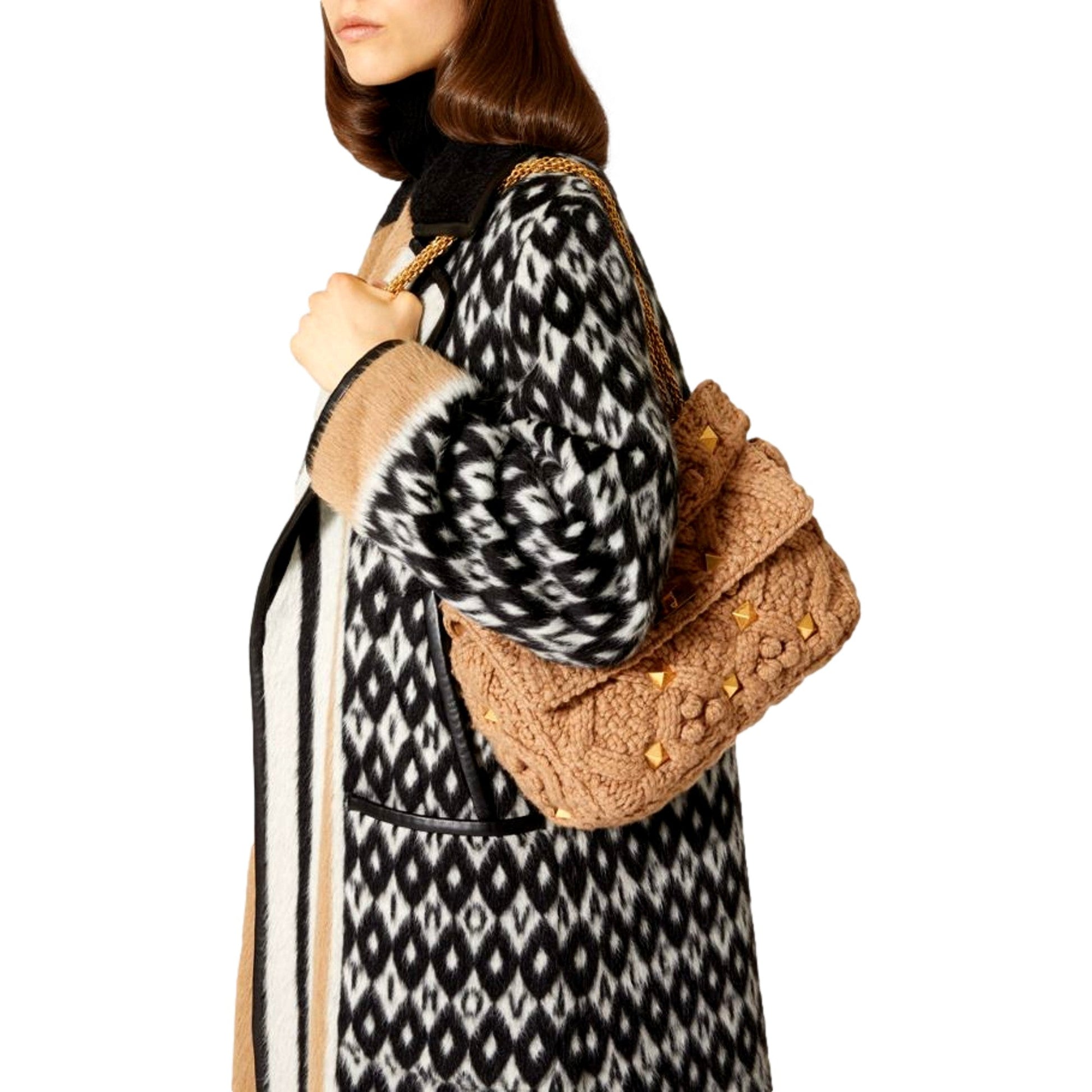 Valentino Garavani Roman Stud Large Shoulder Bag - Luxury Cashmere -   Shop Bags LLC