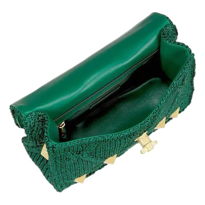 Valentino Garavani Roman Stud Medium Shoulder Bag - Metallic Green -   Shop Bags