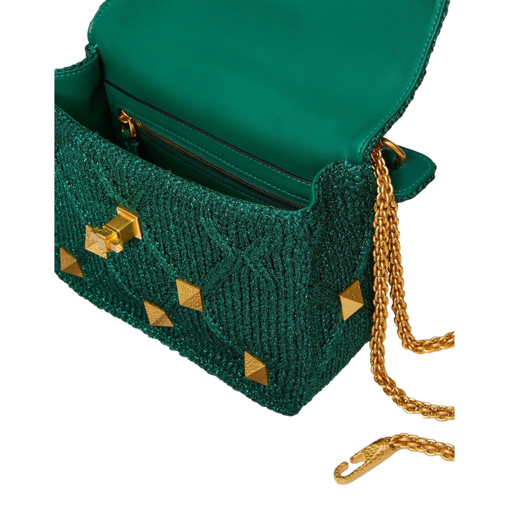 Valentino Garavani Roman Stud Medium Shoulder Bag - Metallic Green -   Shop Bags
